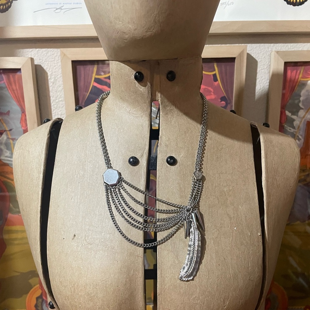 BCBGeneration layered feather metal necklace